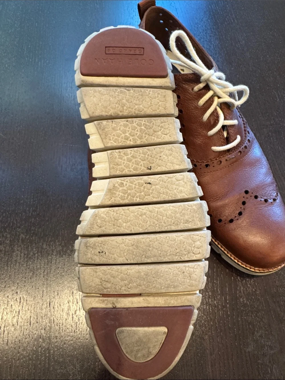 Cole Haan Brown Leather Wingtip Oxfords with White Laces